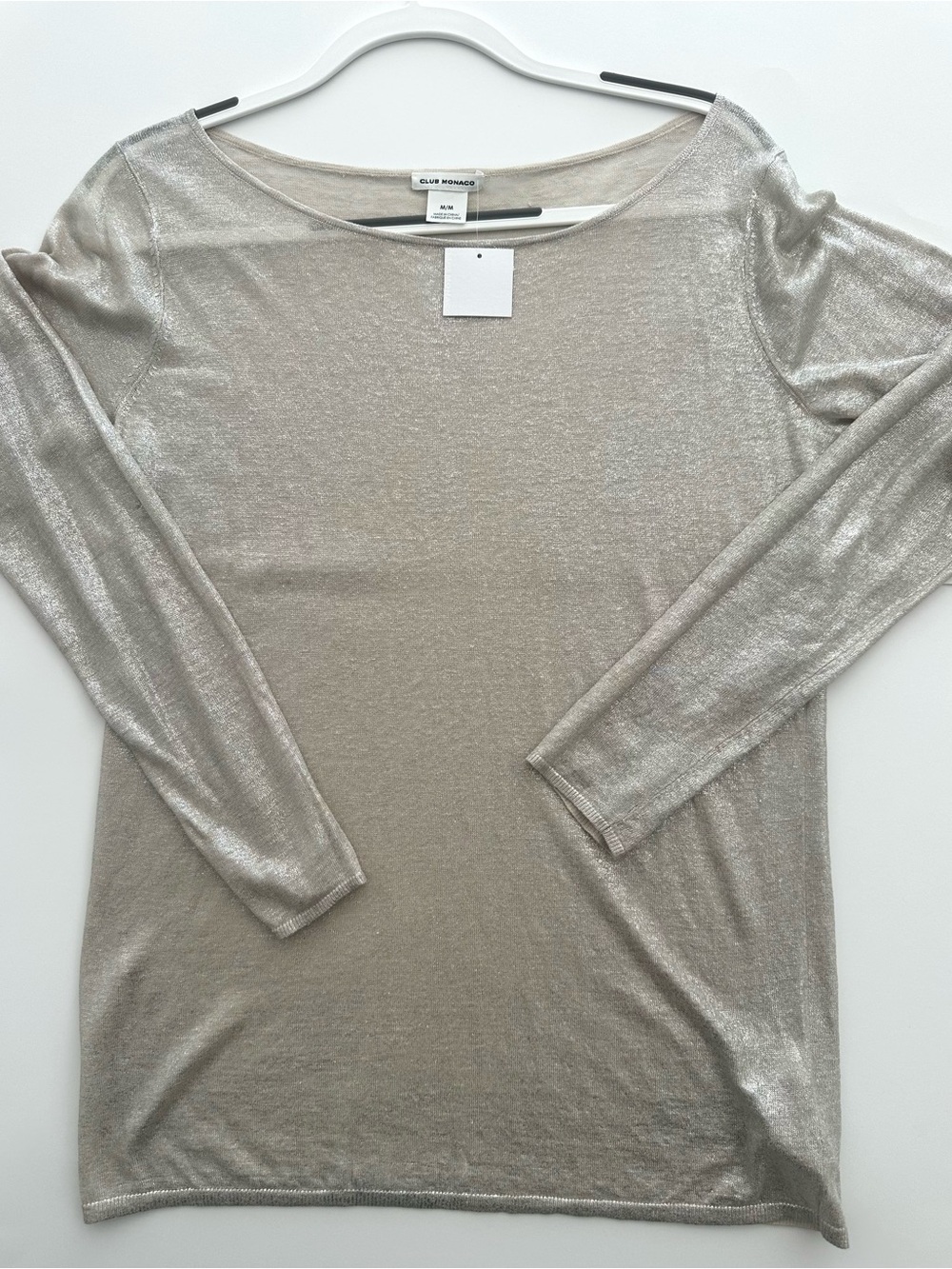 Club Monaco Champagne shimmery semi sheer sweater Linen mix, New, medium
